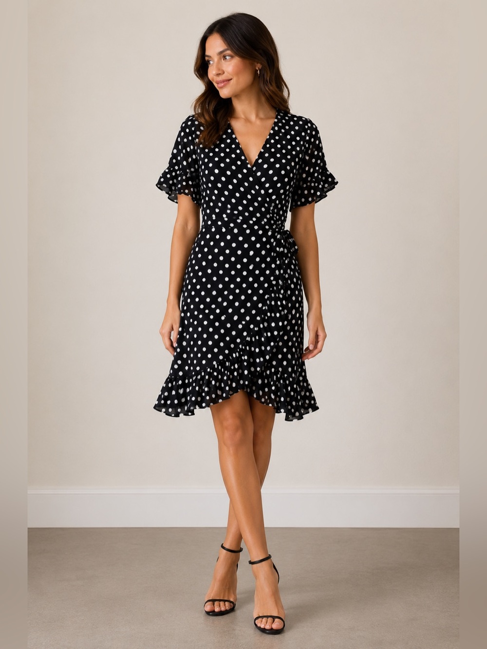 Elodie Black & White Polka Dot Wrap Dress | Size M